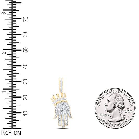 0.57 Ctw Natural Diamond Crown Hamza Hiphop Pendant in 10k Yellow Gold