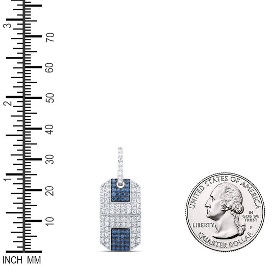 1.59 Ctw Natural Diamond Blue White Clustered Dogtag Pendant in 10k White Gold