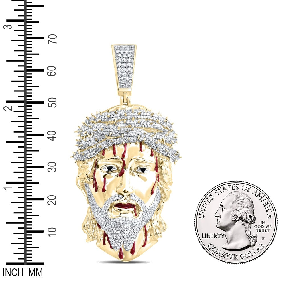 2.7 Ctw Natural Diamond Jesus Piece Face Head Throns Pendant in 10k Yellow Gold