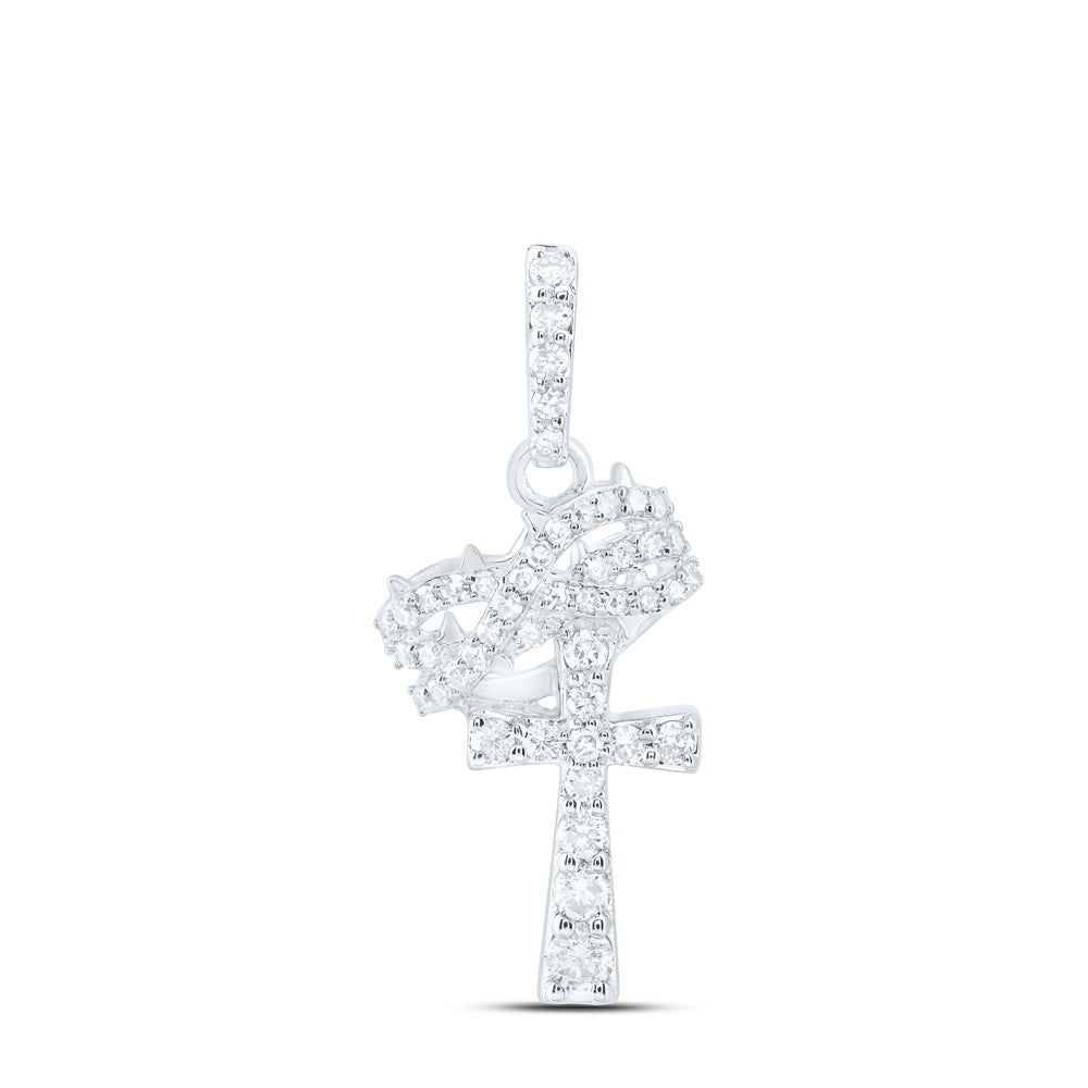 0.26 Ctw Natural Diamond Cross Crown Of Thorns Design Pendant in 10k White Gold