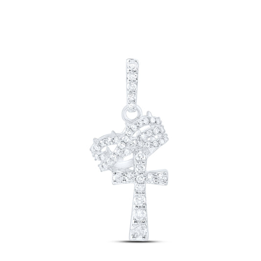 0.26 Ctw Natural Diamond Cross Crown Of Thorns Design Pendant in 10k White Gold