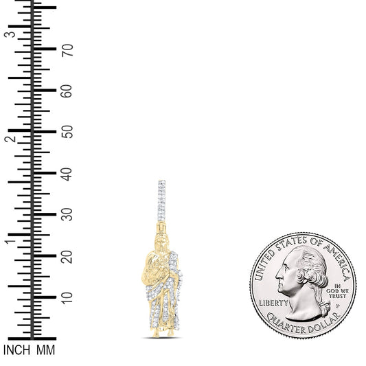 0.28 Ctw Natural Diamond Jesus Charm Pendant in 10k Yellow Gold