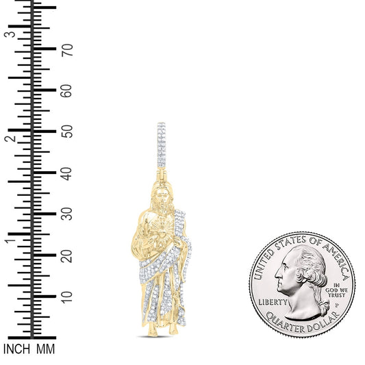 0.59 Ctw Natural Diamond Jesus Full Body Religious Pendant in 10k Yellow Gold