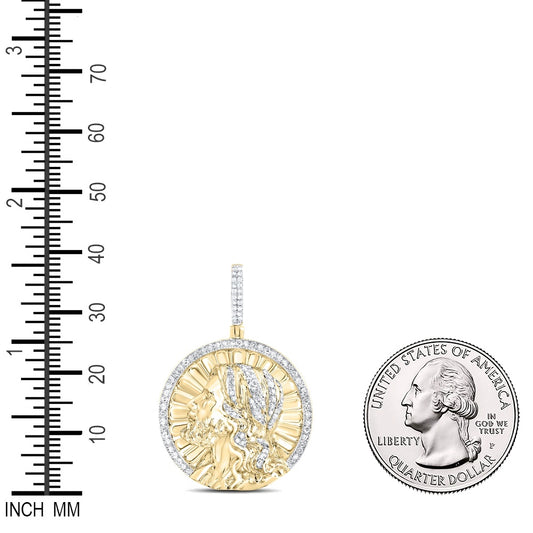 0.52 Ctw Natural Diamond Jesus Head Religious Medallion Pendant in 10k Yellow Gold