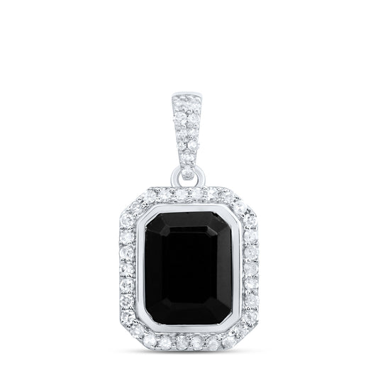 2.53 Ctw Natural Diamond Black Octagone Pendant in 10k White Gold