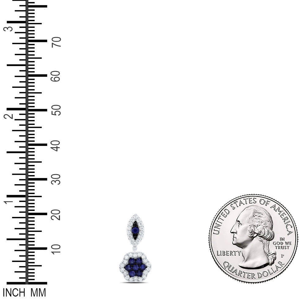 0.58 Ctw Natural Diamond Blue Clover Pendant in 14k White Gold