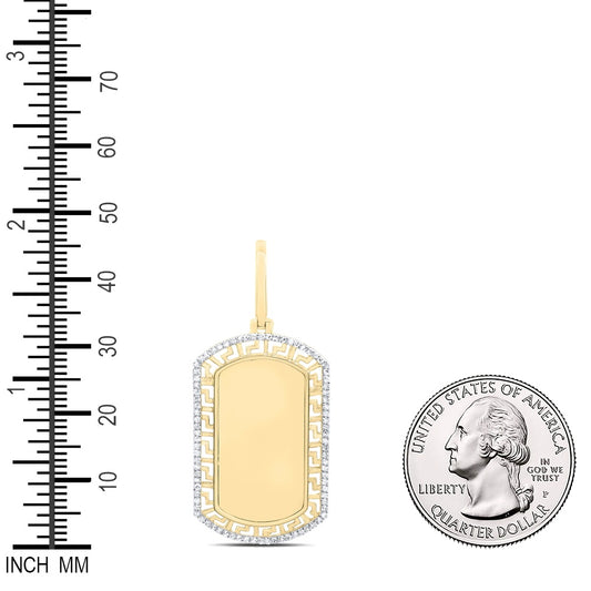 0.34 Ctw Natural Diamond Greek Dogtag Pendant in 10k Yellow Gold