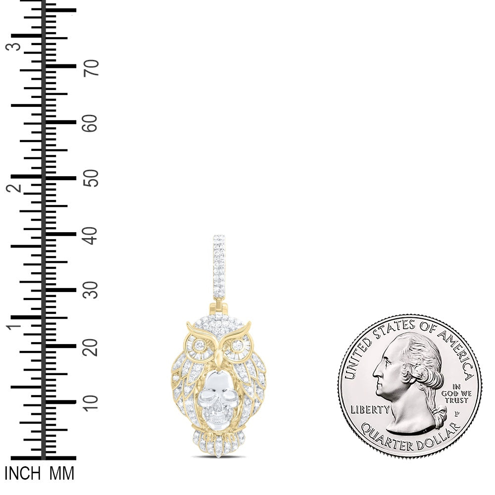 0.49 Ctw Natural Diamond Owl Animal Skull Pendant in 10k Yellow Gold