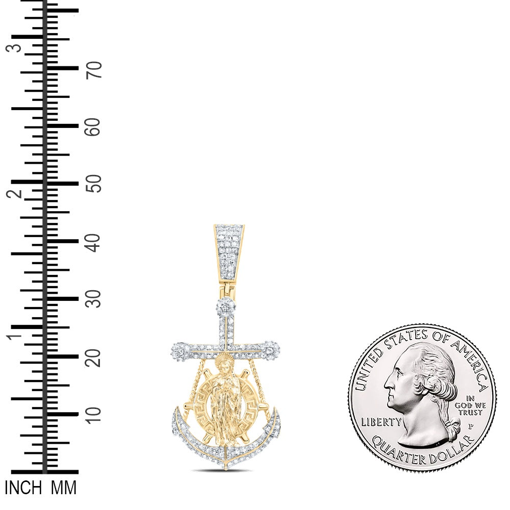 0.61 Ctw Natural Diamond Mother Mary On The Anchor Pendant in 10k Yellow Gold