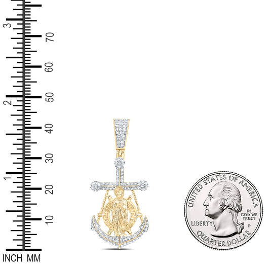 0.61 Ctw Natural Diamond Mother Mary On The Anchor Pendant in 10k Yellow Gold