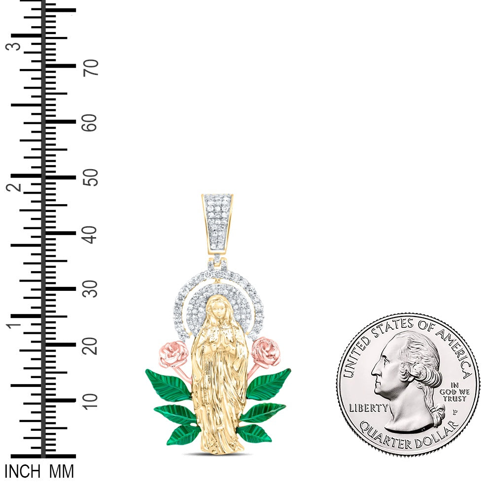 0.58 Ctw Natural Diamond Our Lady of Guadalupe Virgin Mary Pendant in 10K yellow Rose