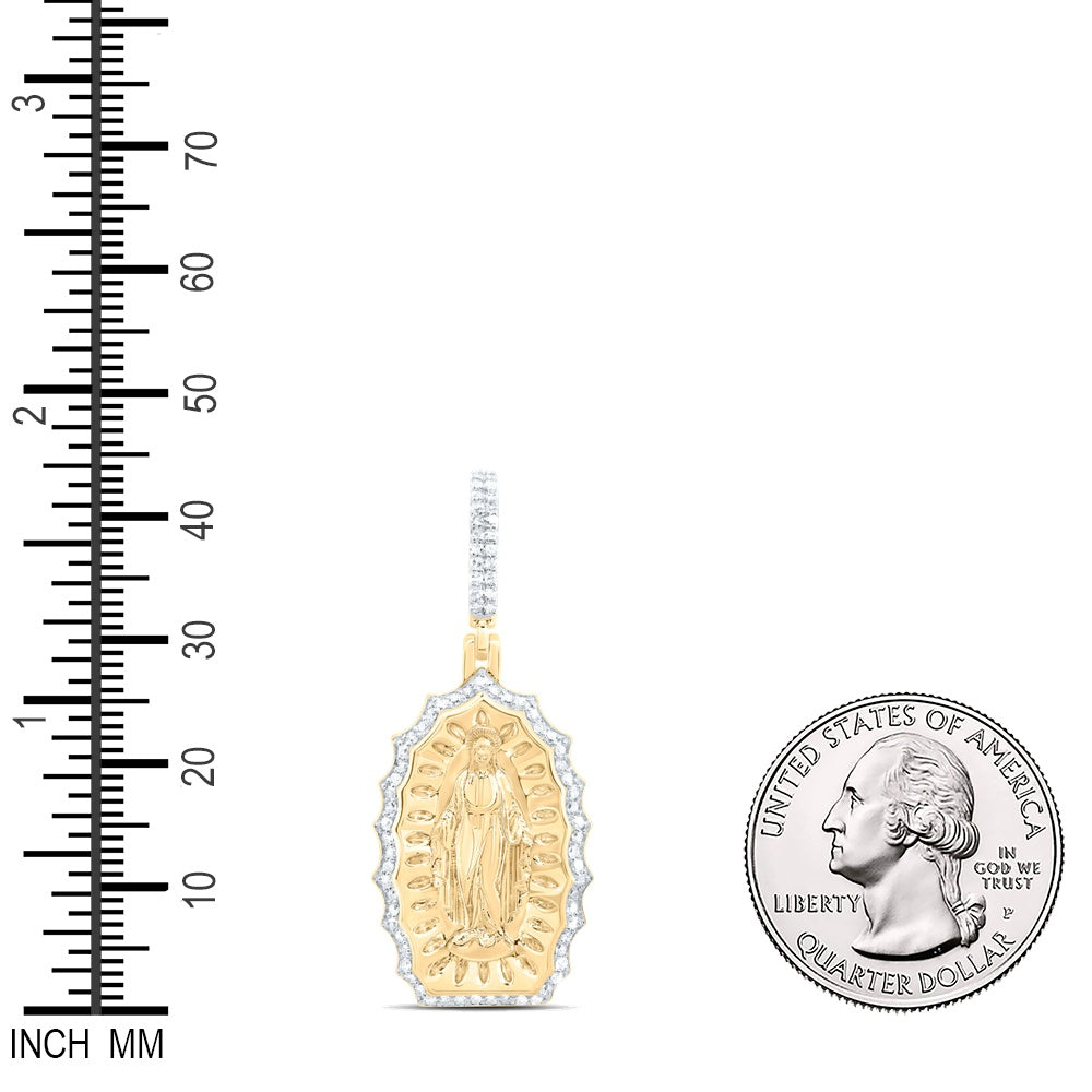 0.48 Ctw Natural Diamond Our Lady of Guadalupe Virgin Mary Pendant in 10k Yellow Gold