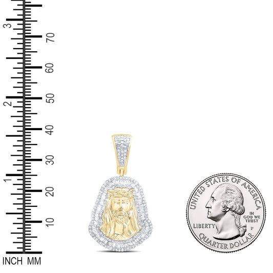 0.92 Ctw Natural Diamond Jesus Face Medallion Pendant in 10k Yellow Gold