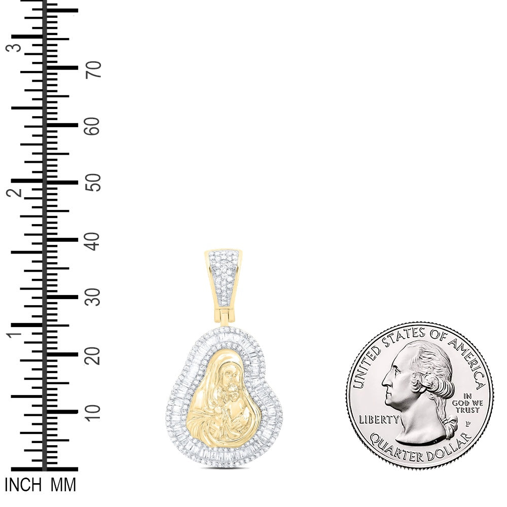 0.89 Ctw Natural Diamond Jesus Face Medallion Pendant in 10k Yellow Gold