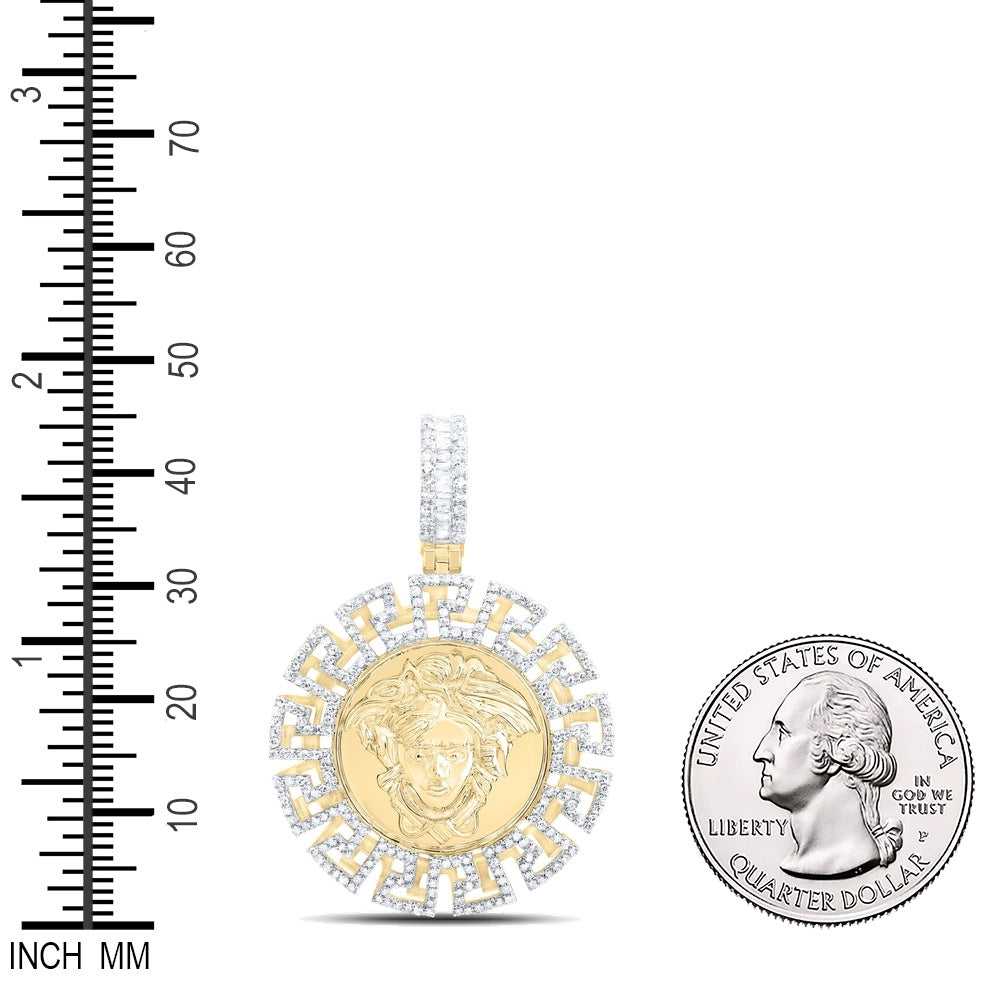 0.99 Ctw Natural Diamond Medusa Greek Medallion Pendant in 10k Yellow Gold