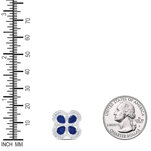 1.59 Ctw Natural Diamond Blue Clover Flower Pendant in 14k White Gold