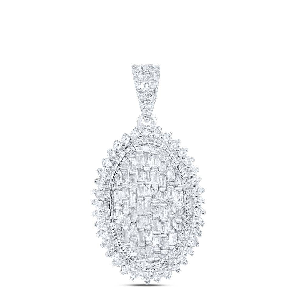 0.47 Ctw Natural Diamond Fashin Oval Shaped Pendant in 10k White Gold
