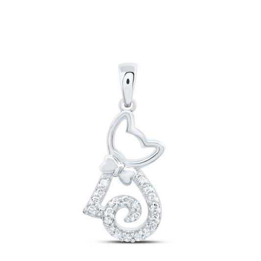 0.09 Ctw Natural Diamond Cat Fashion Gift Pendant in 10k White Gold