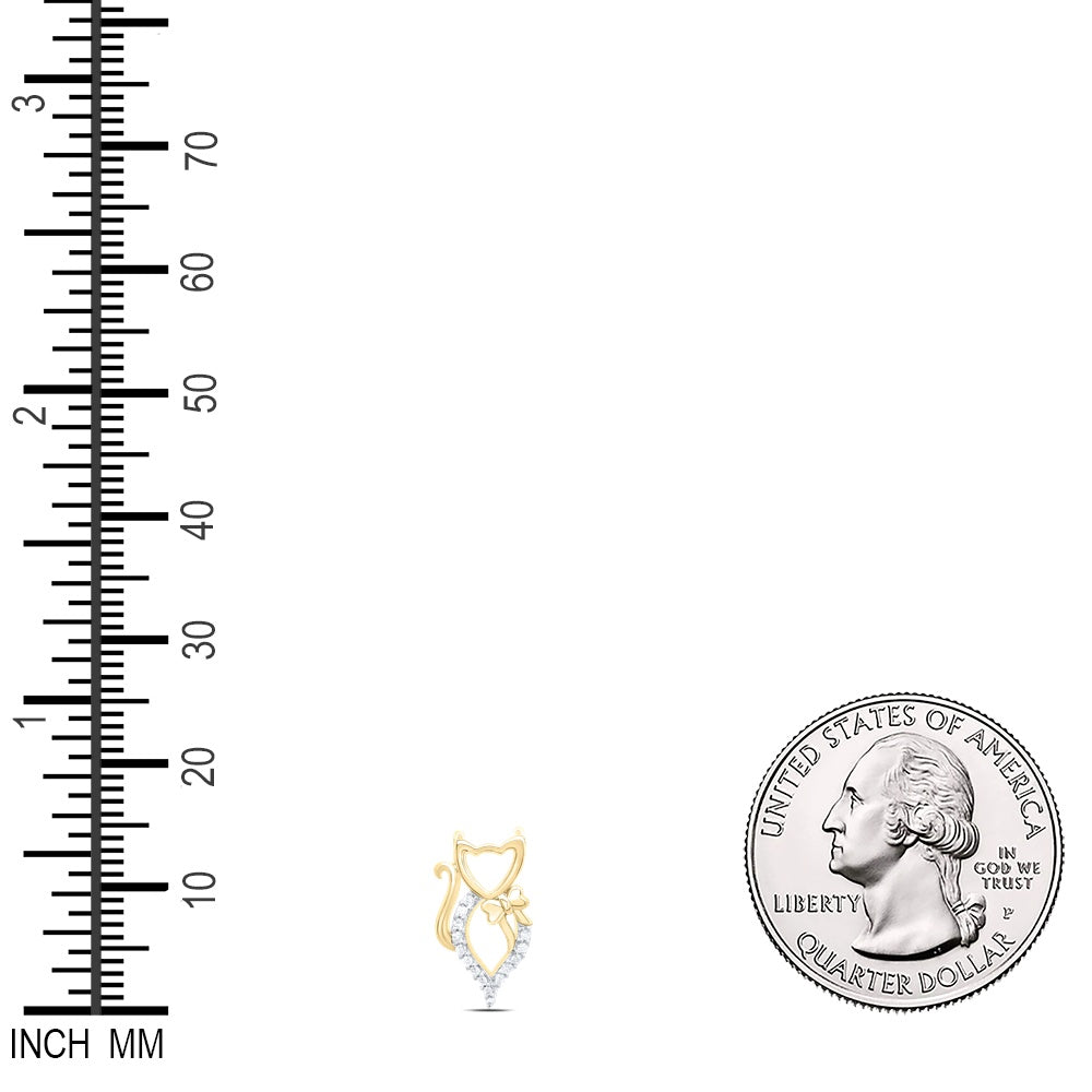 0.06 Ctw Natural Diamond Cat Fashion Gift Pendant in 10k Yellow Gold