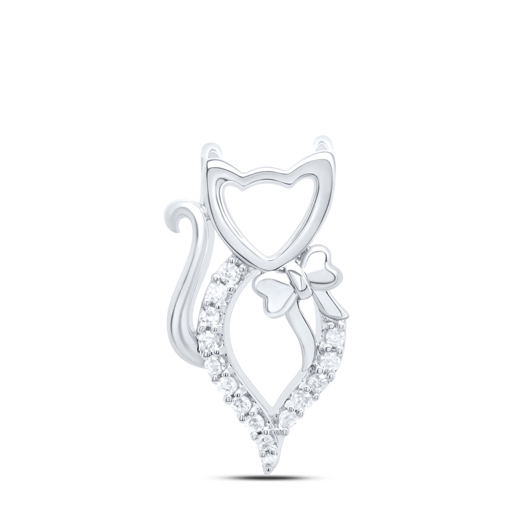 0.06 Ctw Natural Diamond Cat Fashion Gift Pendant in 10k White Gold