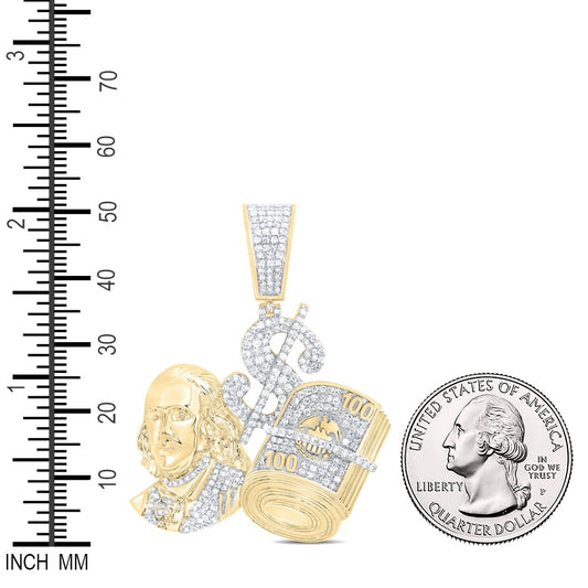 1.36 Ctw Natural Diamond Dollar Sign Cash Money Pendant in 10k Yellow Gold