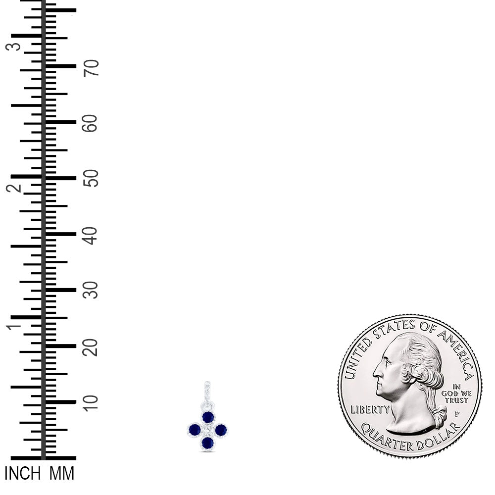 0.27 Ctw Natural Diamond Blue Stone Flower Pendant in 14k White Gold