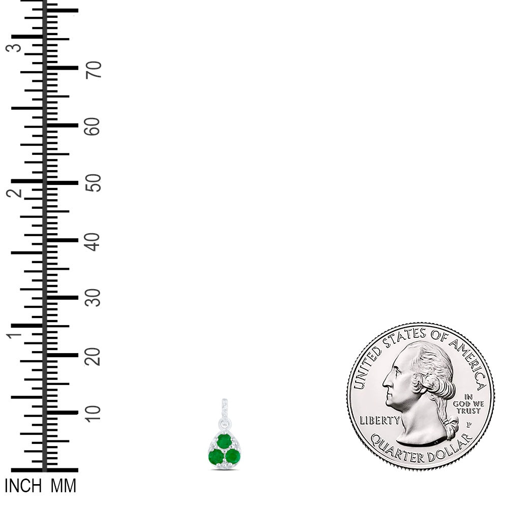 0.31 Ctw Natural Diamond Teardrop Green Pendant in 14k White Gold
