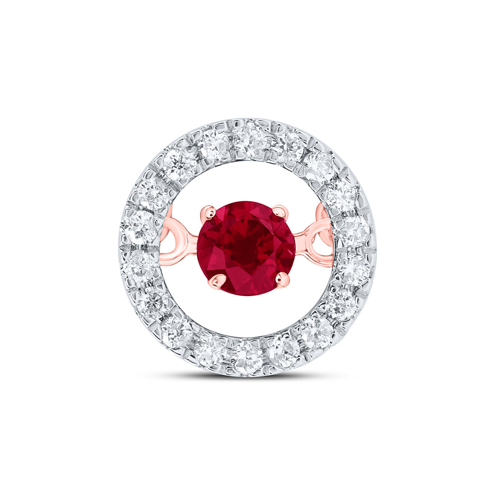 0.2 Ctw Natural Diamond Red Center Round Pendant in 10k Rose Gold