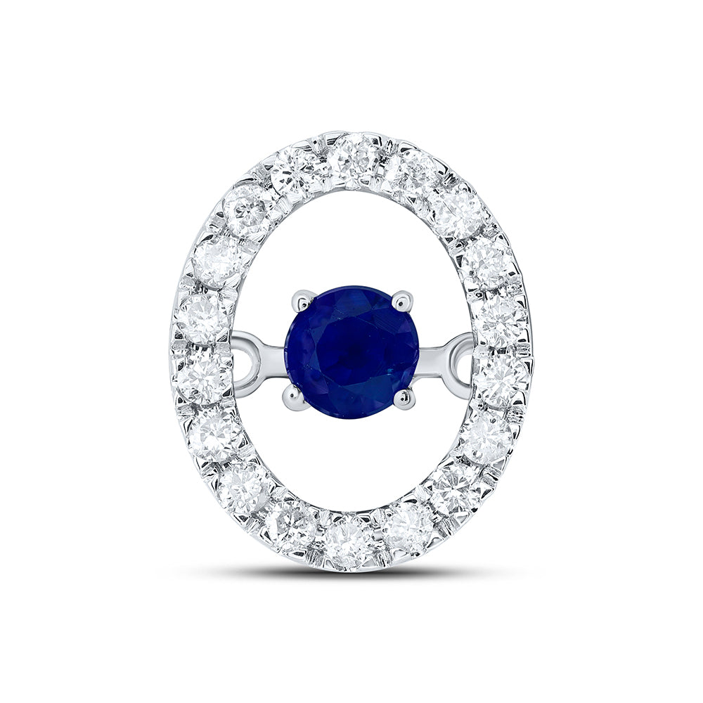 0.27 Ctw Natural Diamond Center Blue Pendant in 10k White Gold