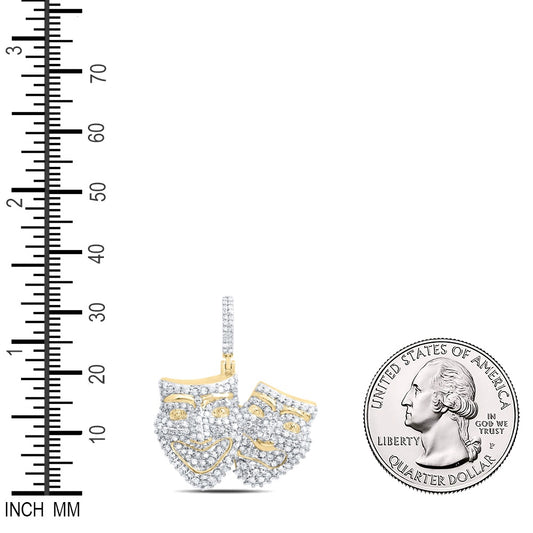 1.42 Ctw Natural Diamond Sad Happy Face Pendant in 10k Yellow Gold