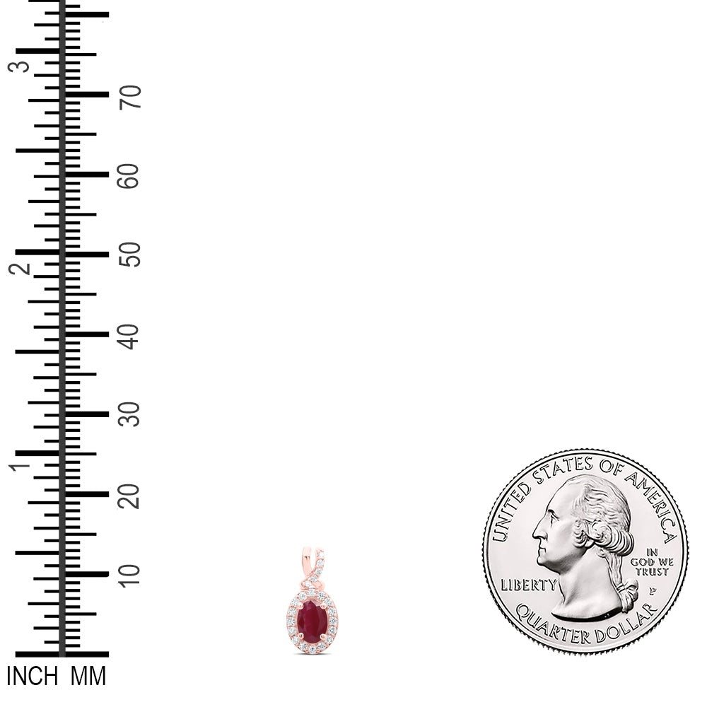 1.09 Ctw Natural Diamond Oval Center Red Pendant in 14k Rose Gold