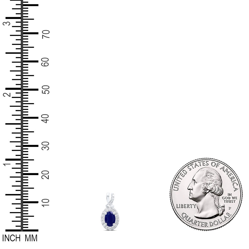 1 Ctw Natural Diamond Oval Center Blue Pendant in 14k White Gold