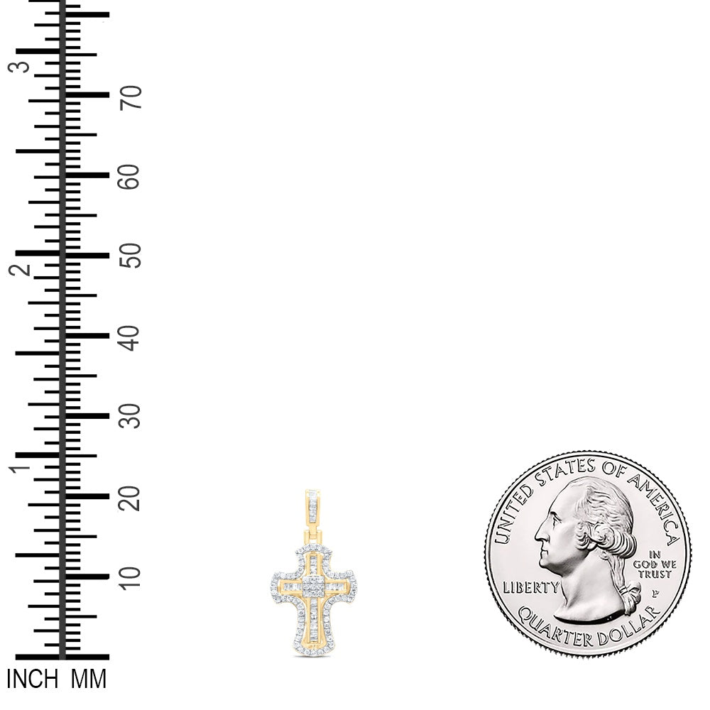 0.49 Ctw Natural Diamond Hiphop Cross Religious Pendant in 10k Yellow Gold
