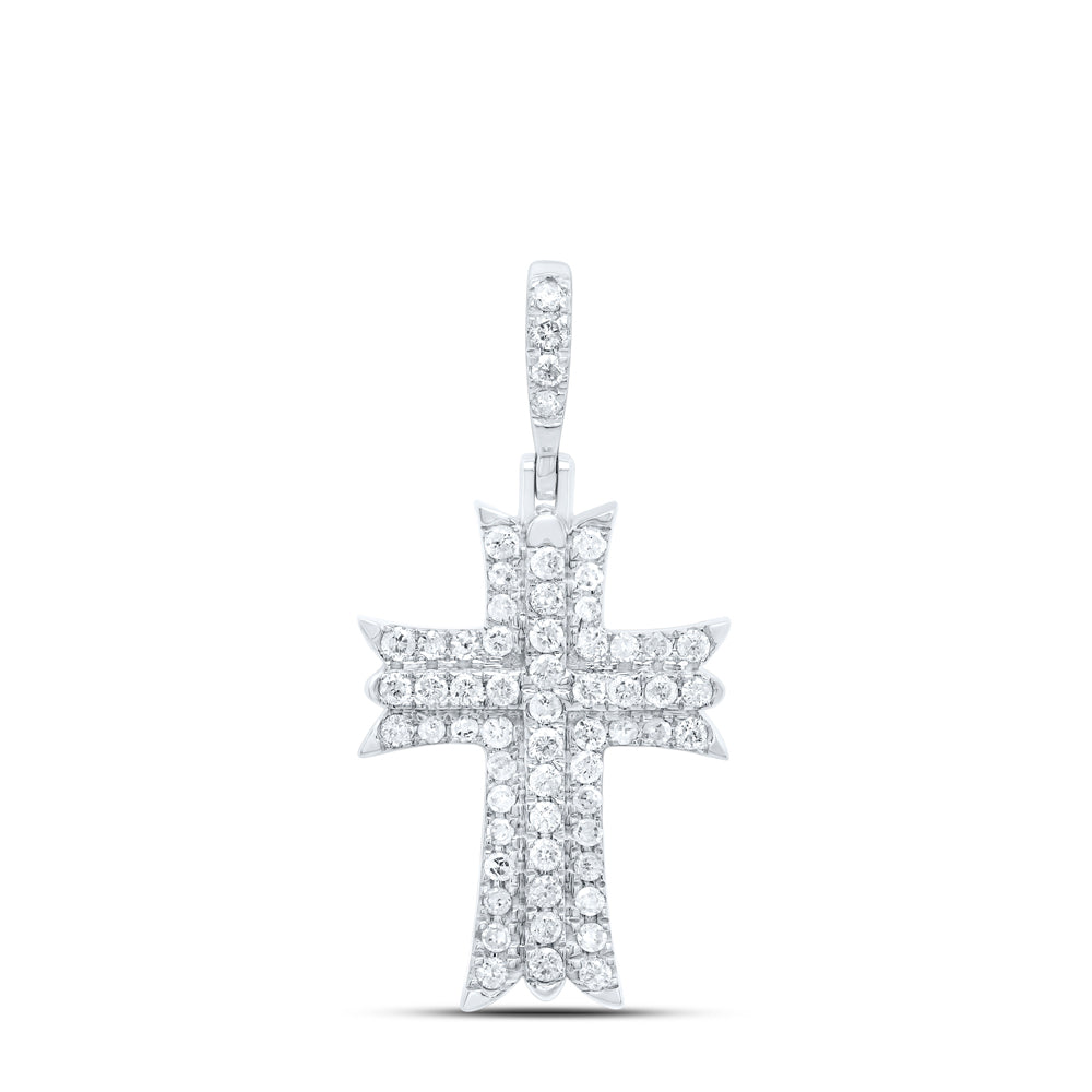 0.52 Ctw Natural Diamond Cross Religious Pendant in 10k White Gold