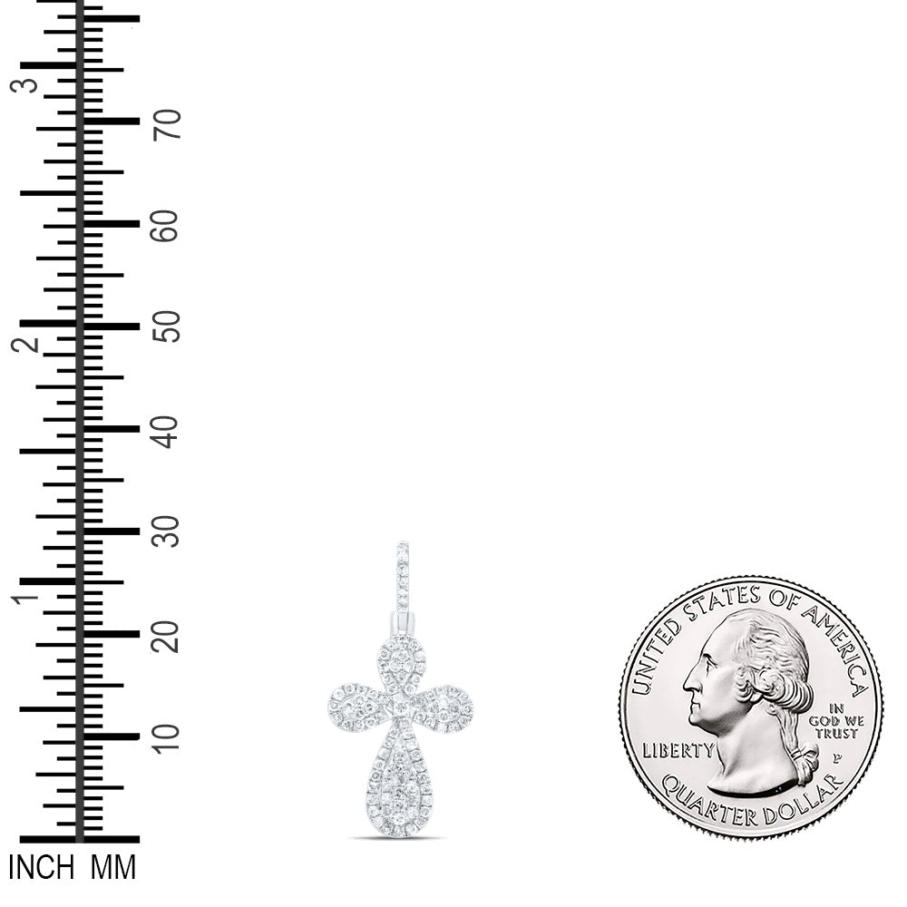 0.5 Ctw Natural Diamond Cross Religious Pendant in 10k White Gold