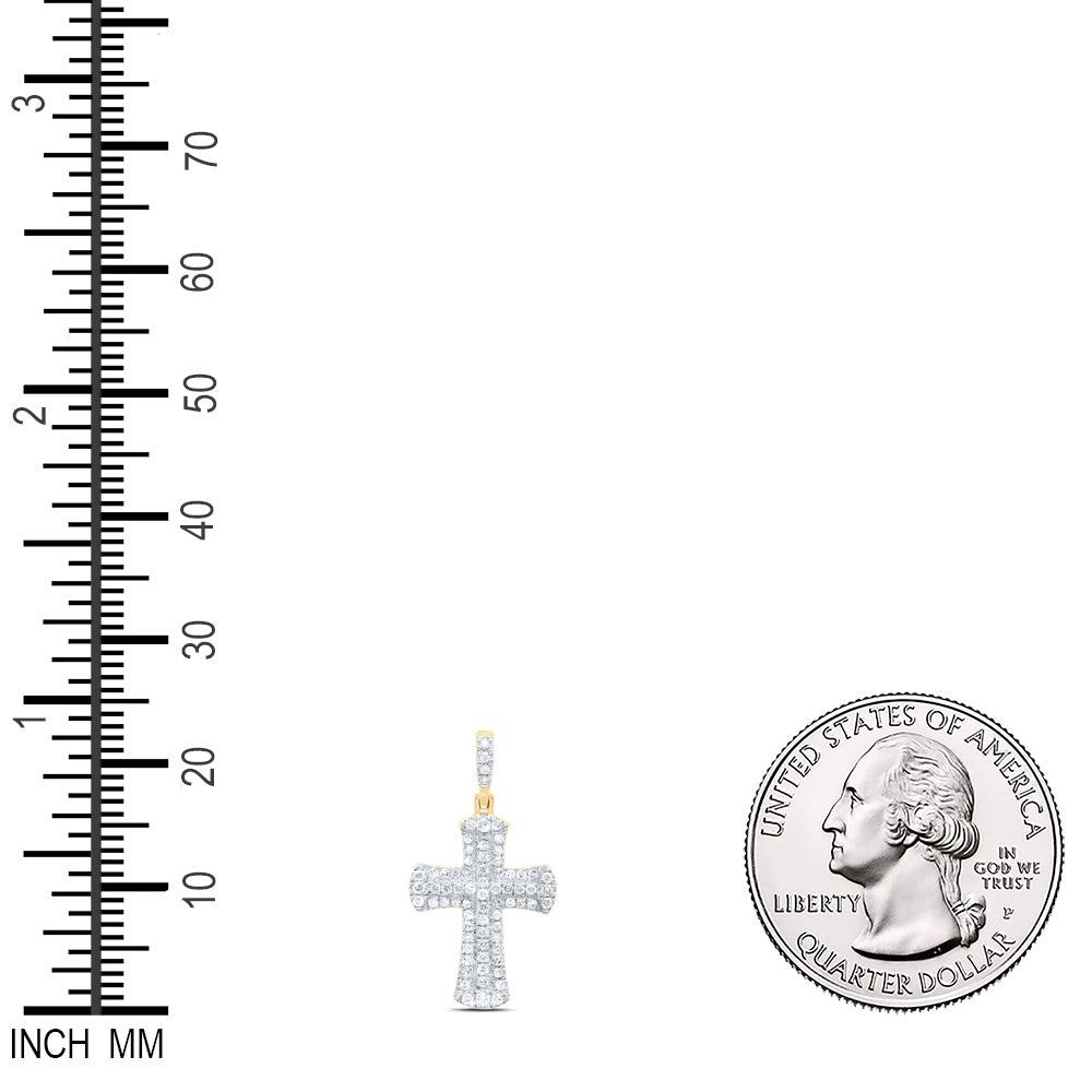 0.64 Ctw Natural Diamond Cluster Cross Gift Pendant in 10k Yellow Gold