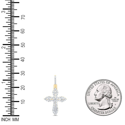 0.39 Ctw Natural Diamond Cross Religious Pendant in 10k Yellow Gold
