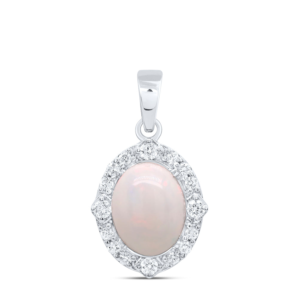 1.42 Ctw Natural Diamond Oval Center Onyx Pendant in 10k White Gold