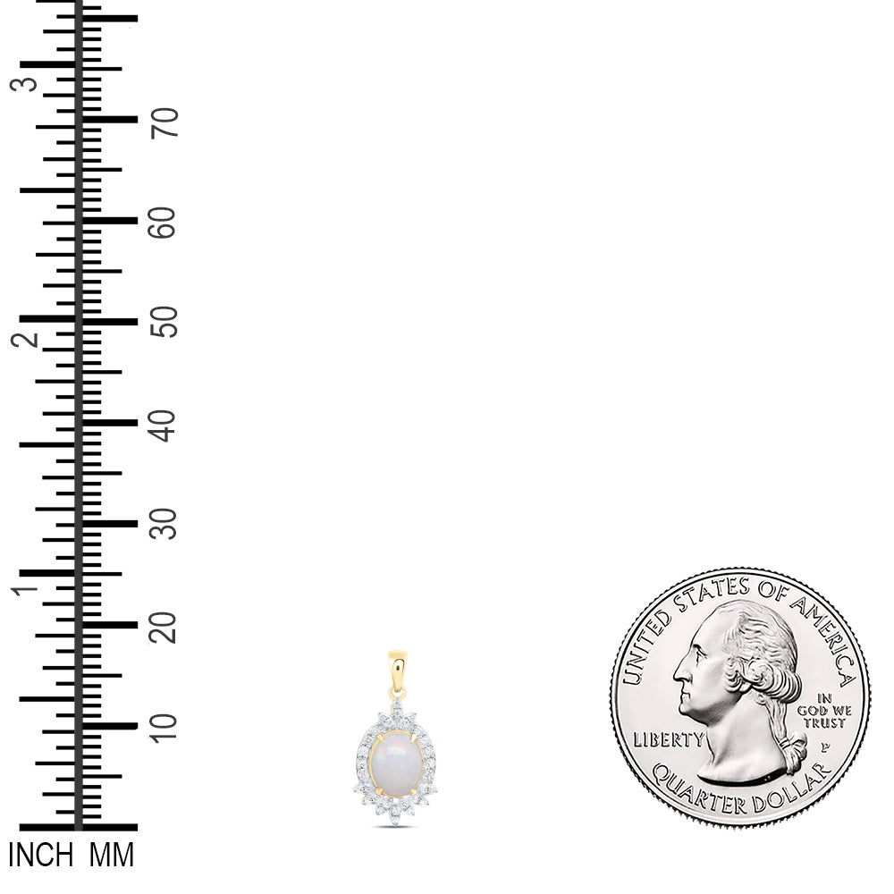 1.38 Ctw Natural Diamond Opal Pendant in 10k Yellow Gold