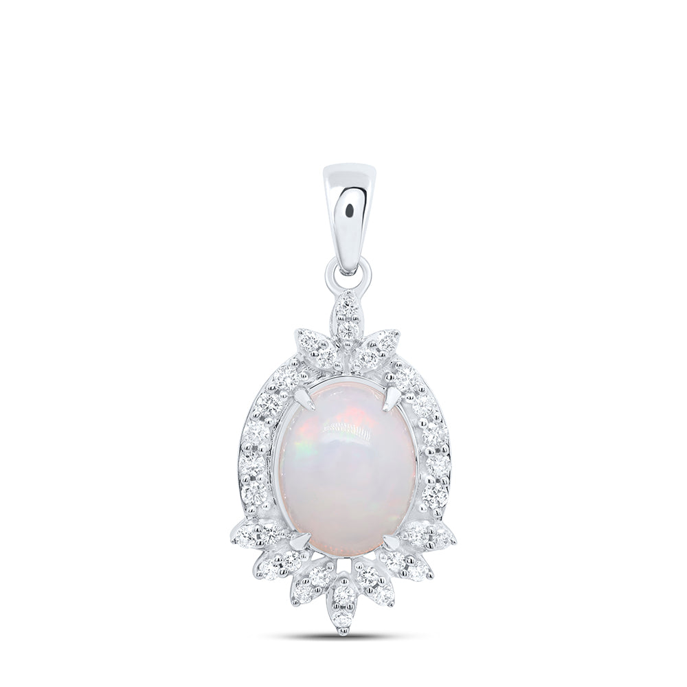 1.61 Ctw Natural Diamond Opal Pendant in 10k White Gold