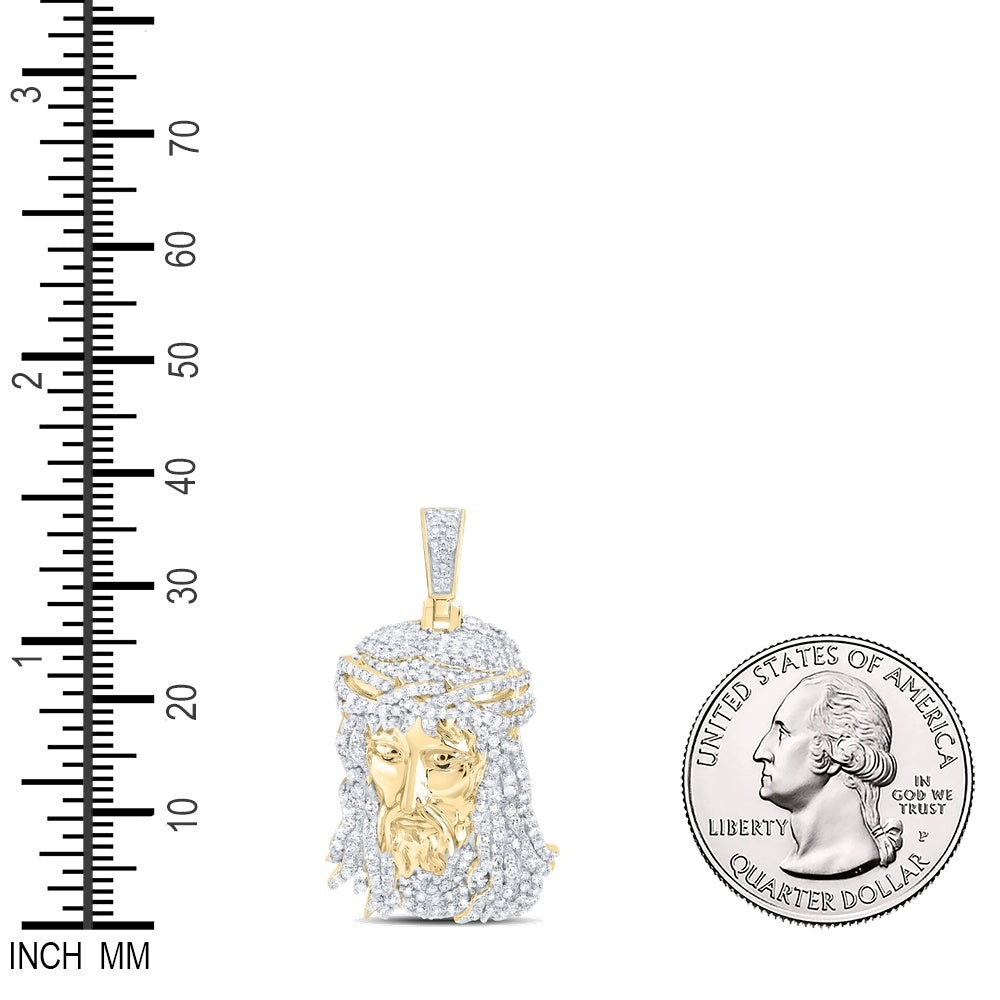 1.21 Ctw Natural Diamond Jesus Head Religious Pendant in 10k Yellow Gold