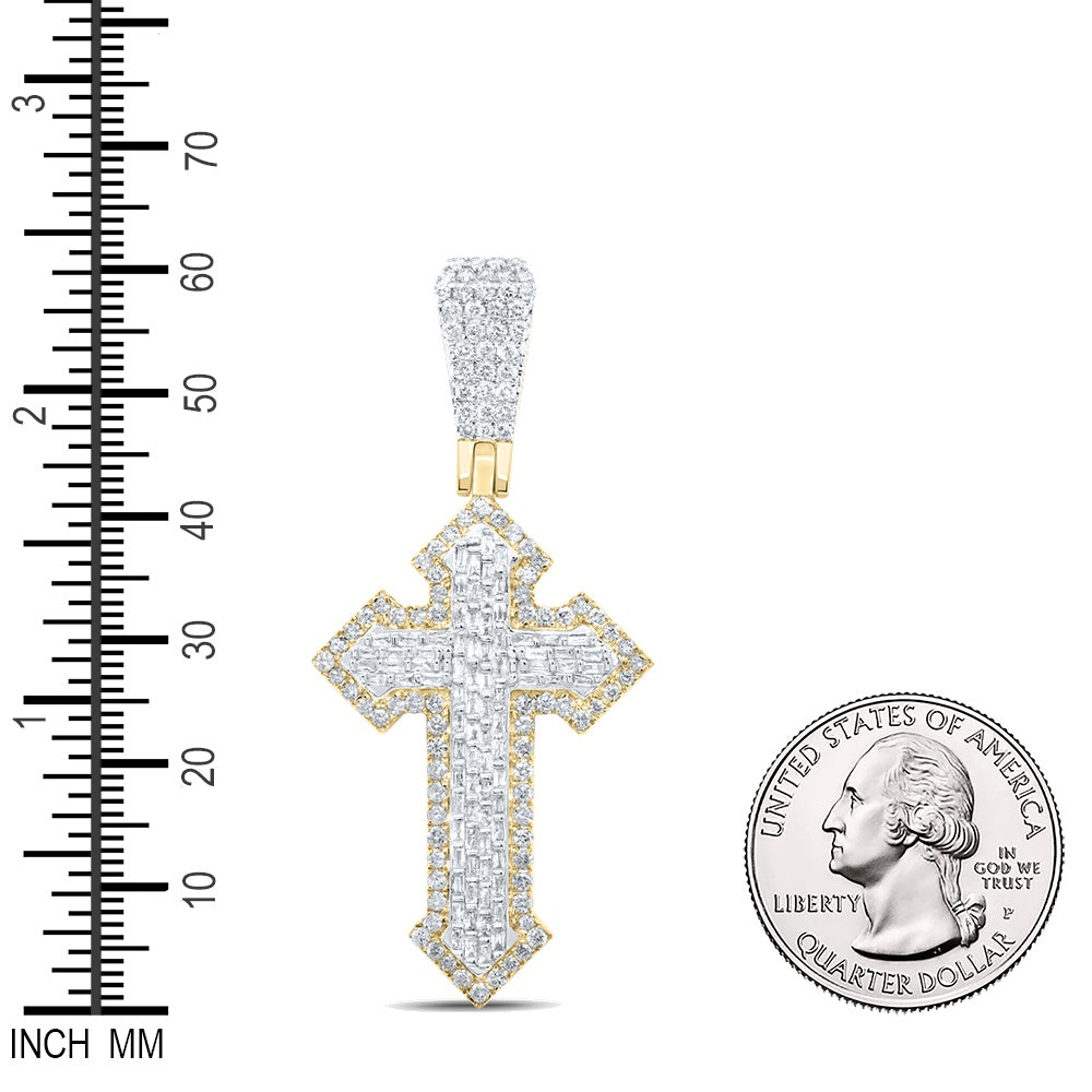 2.83 Ctw Natural Diamond Hiphop Cross Religious Pendant in 10k Yellow Gold