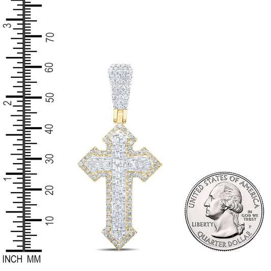 2.83 Ctw Natural Diamond Hiphop Cross Religious Pendant in 10k Yellow Gold
