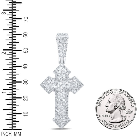 2.83 Ctw Natural Diamond Hiphop Cross Religious Pendant in 10k White Gold