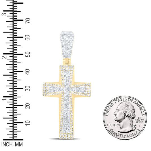 2.31 Ctw Natural Diamond Hiphop Cross Religious Pendant in 10k Yellow Gold