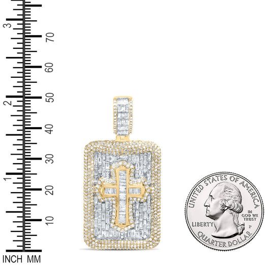3.78 Ctw Natural Diamond Dogtag Cross Religious Pendant in 10k Yellow Gold