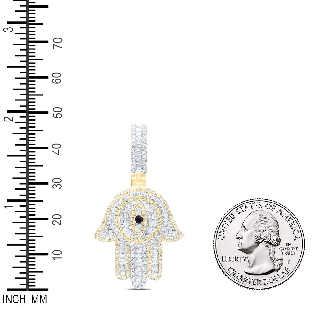 1.52 Ctw Natural Diamond Evil Eye Hamza Pendant in 10k Yellow Gold