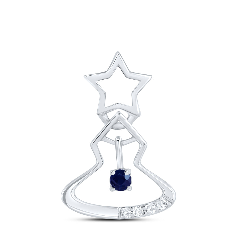 0.06 Ctw Natural Diamond Blue Christmas Tree Gift Pendant in 10k White Gold