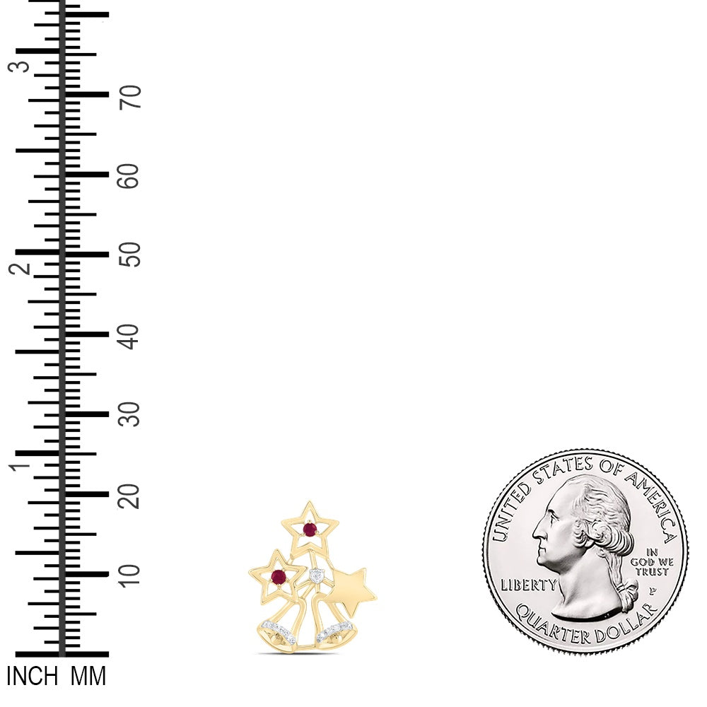 0.1 Ctw Natural Diamond Red Star and Bell Pendant in 10k Yellow Gold