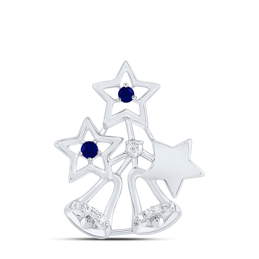 0.1 Ctw Natural Diamond Blue Star and Bell Pendant in 10k White Gold